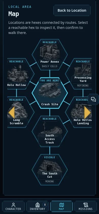 Skatboll local Map on a phone, centered on the Crash Site